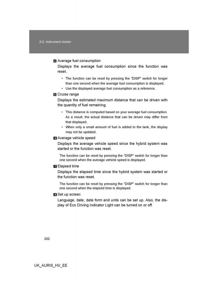 Toyota Auris Hybrid I 1 owners manual / page 202