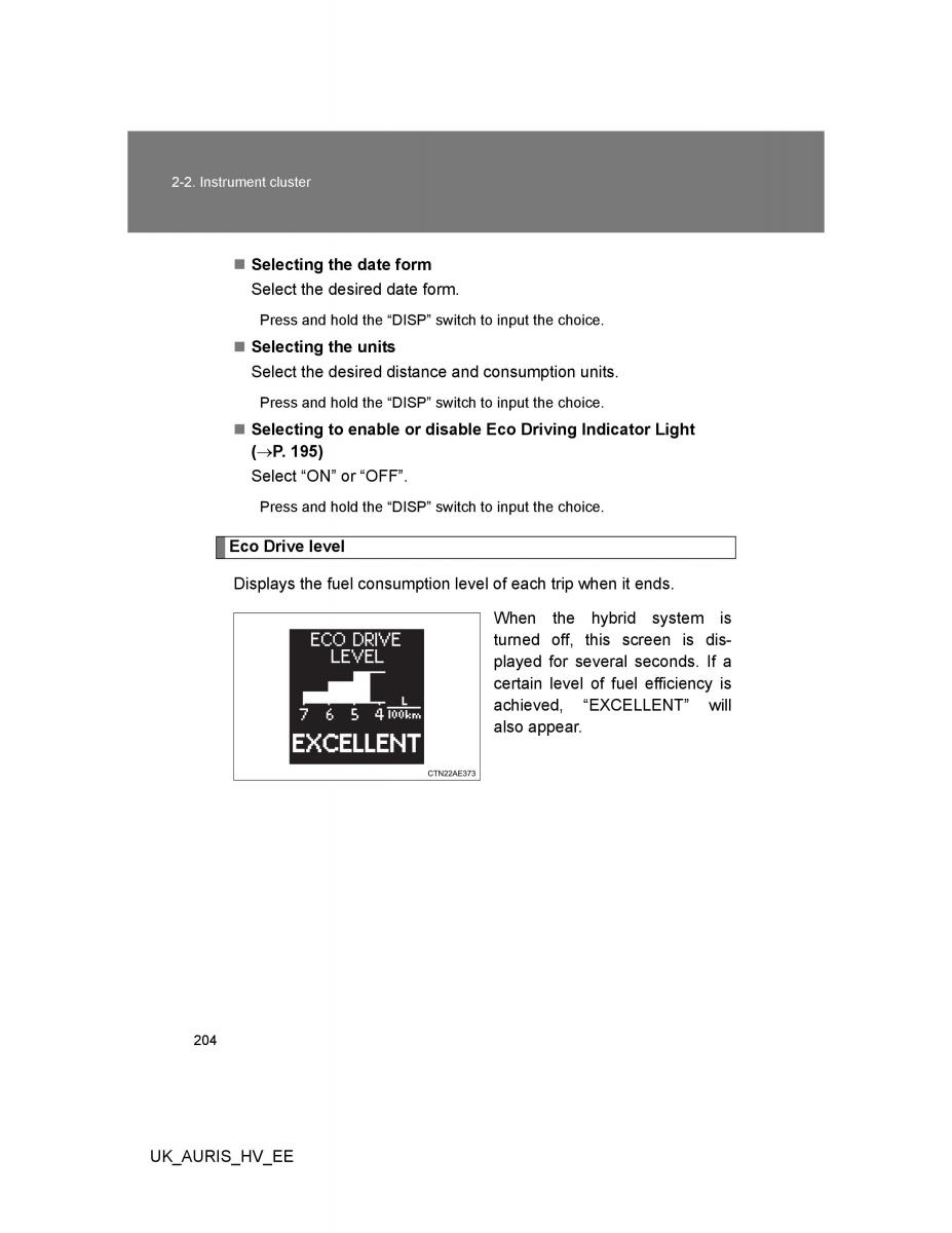 Toyota Auris Hybrid I 1 owners manual / page 204