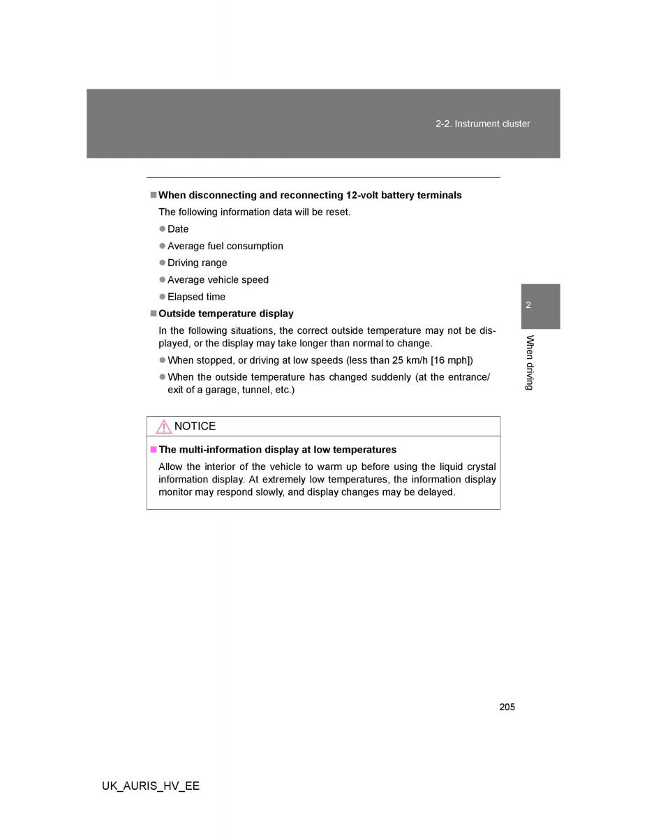 Toyota Auris Hybrid I 1 owners manual / page 205