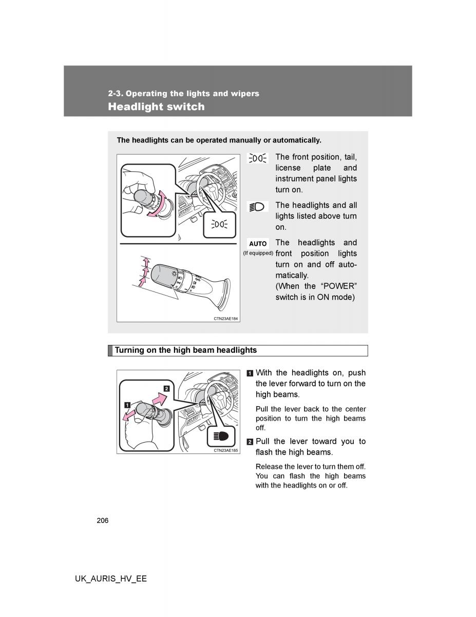 Toyota Auris Hybrid I 1 owners manual / page 206