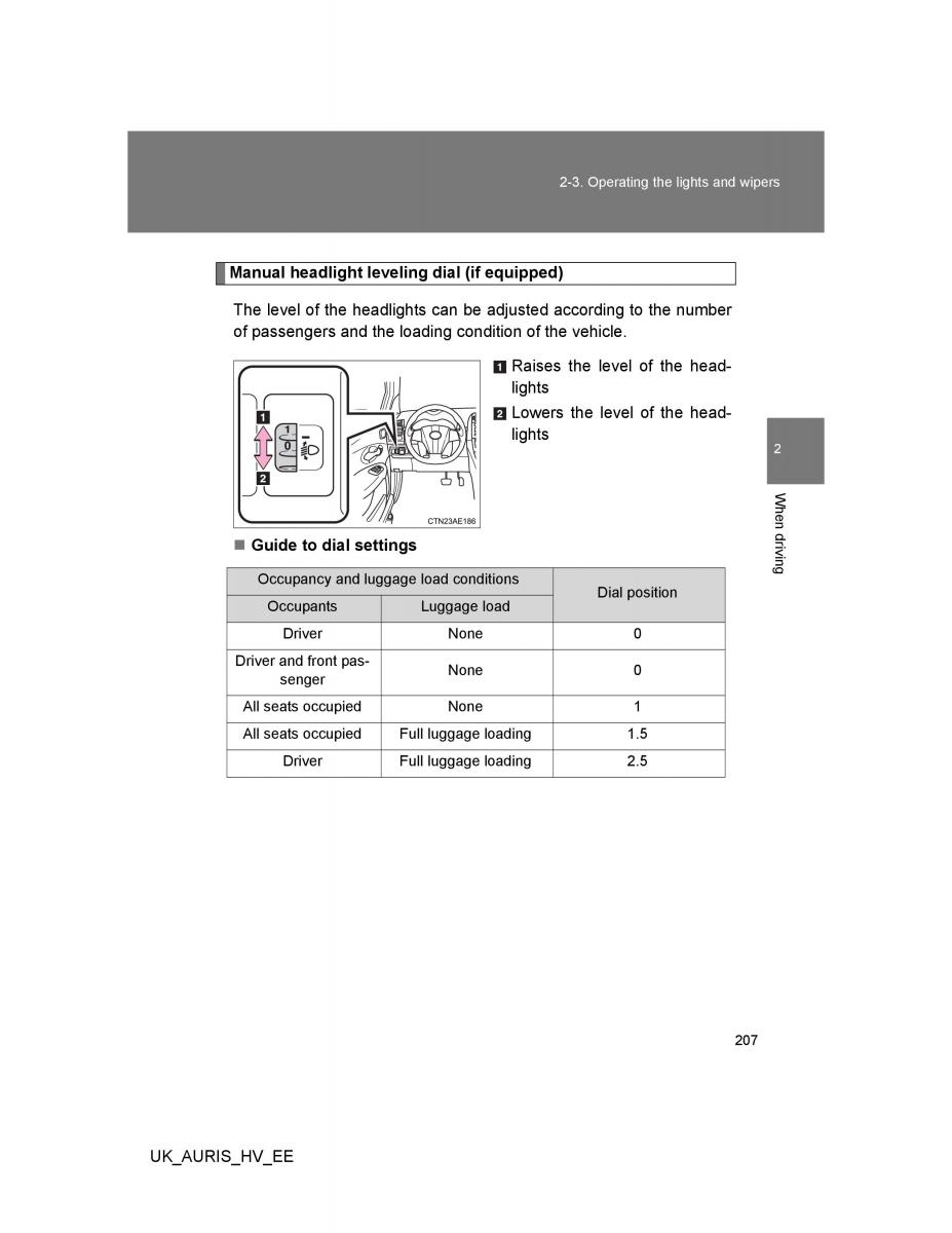 Toyota Auris Hybrid I 1 owners manual / page 207