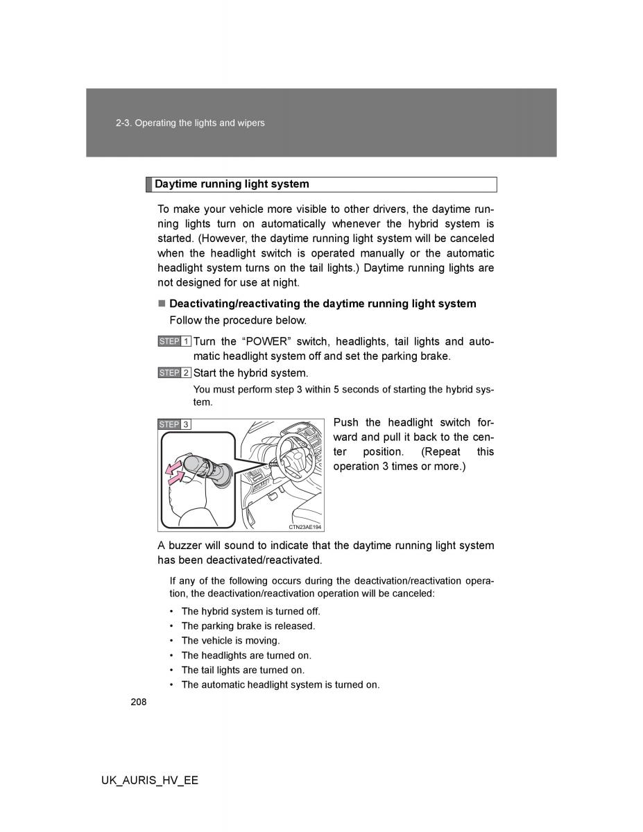 Toyota Auris Hybrid I 1 owners manual / page 208