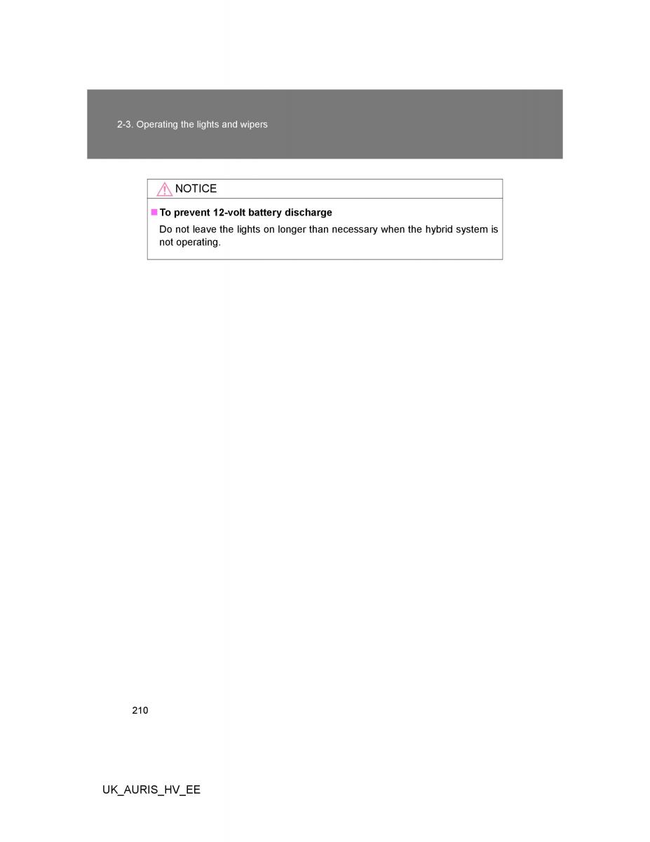 Toyota Auris Hybrid I 1 owners manual / page 210