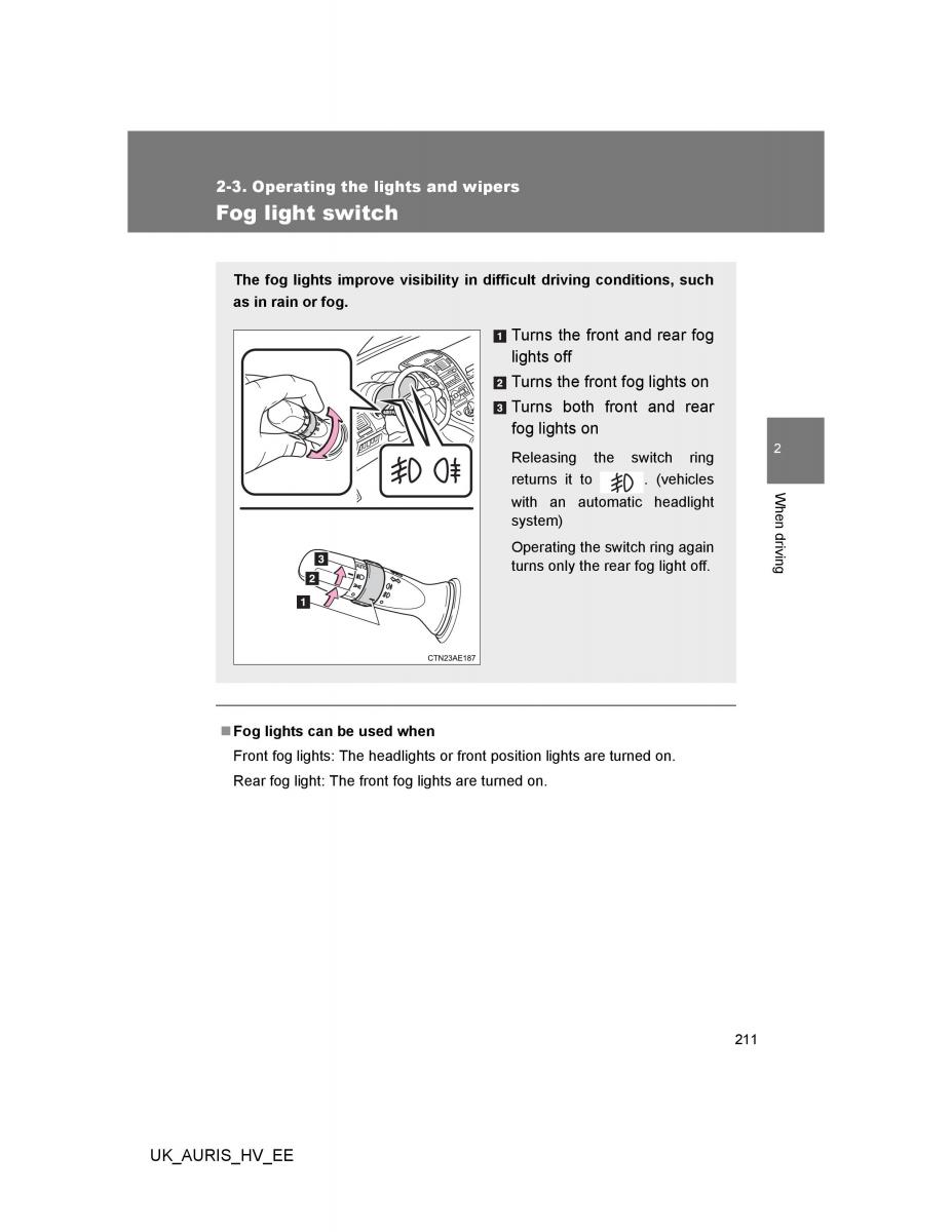 Toyota Auris Hybrid I 1 owners manual / page 211