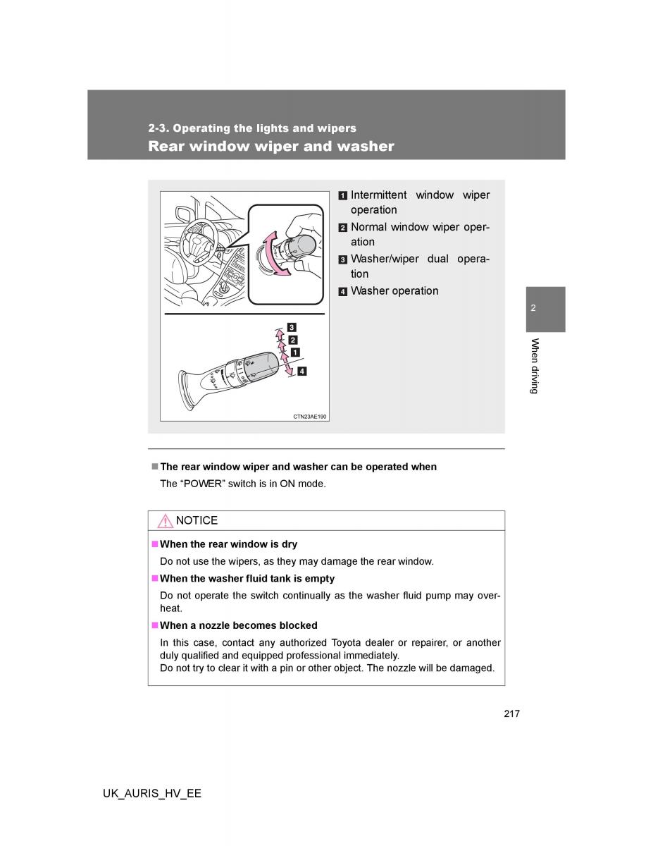 Toyota Auris Hybrid I 1 owners manual / page 217