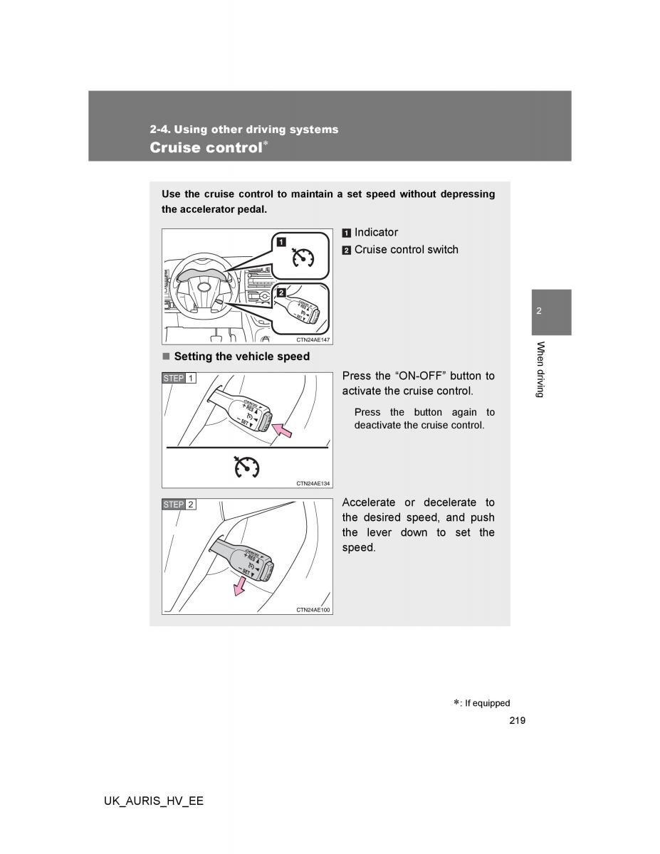 Toyota Auris Hybrid I 1 owners manual / page 219