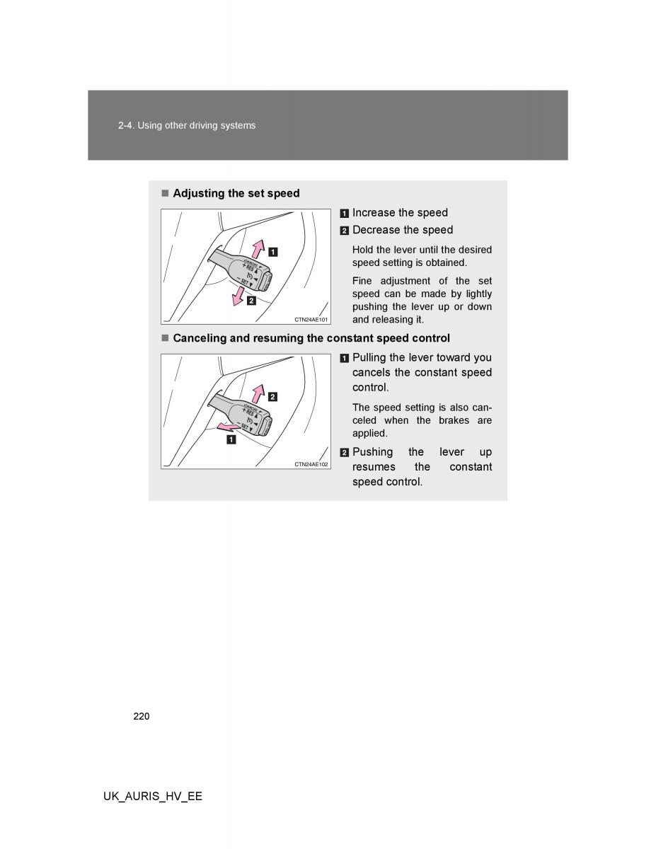 Toyota Auris Hybrid I 1 owners manual / page 220