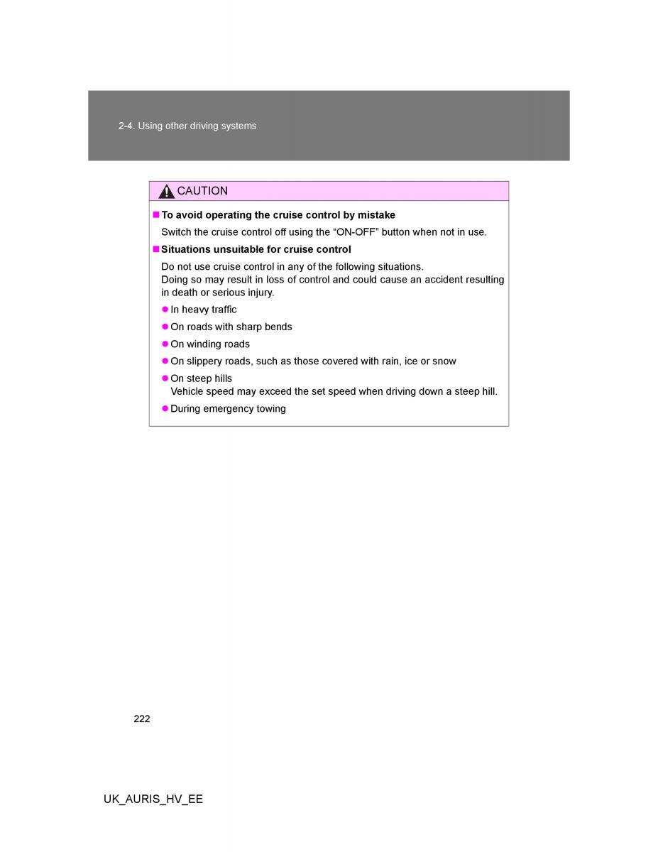 Toyota Auris Hybrid I 1 owners manual / page 222