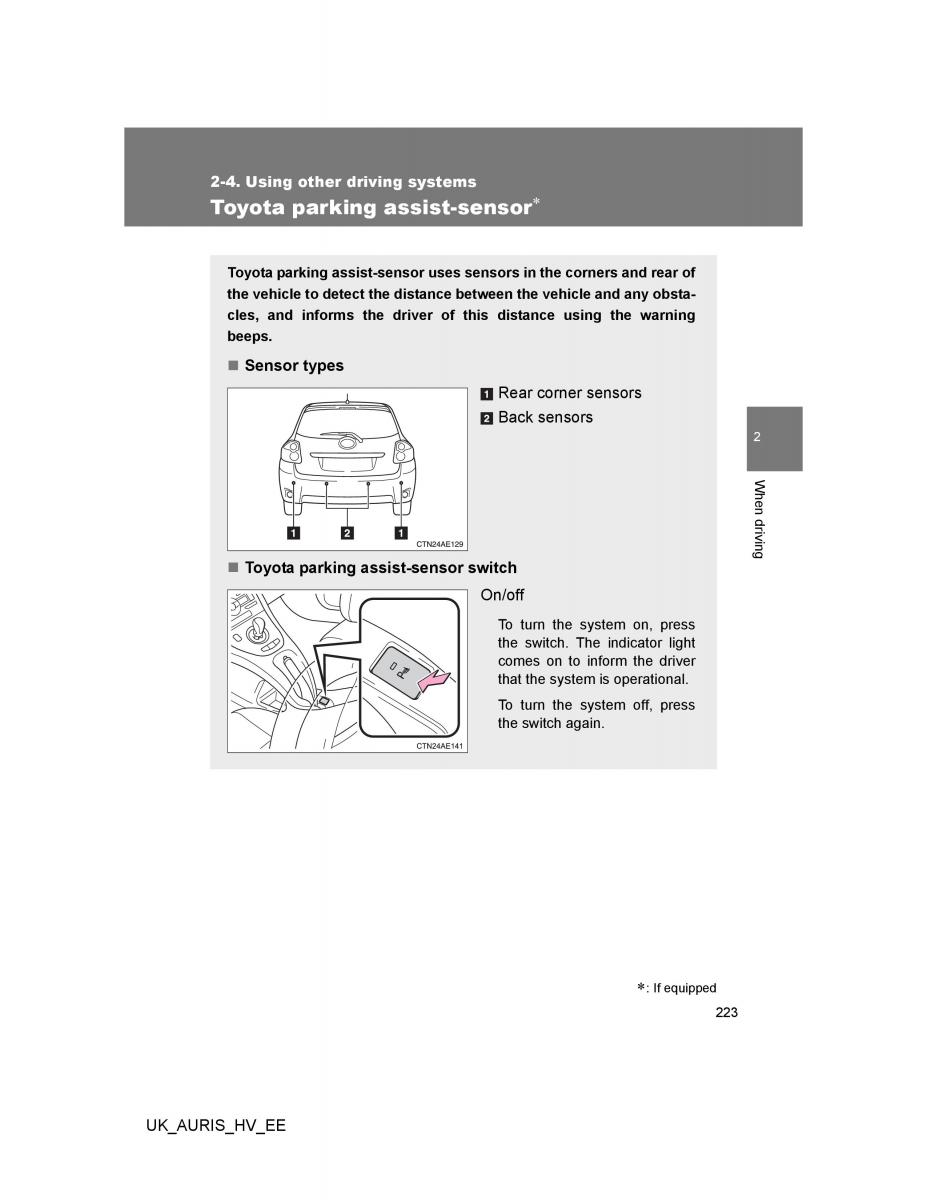 Toyota Auris Hybrid I 1 owners manual / page 223