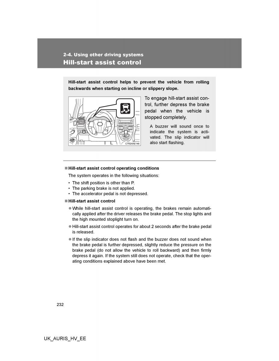 Toyota Auris Hybrid I 1 owners manual / page 232