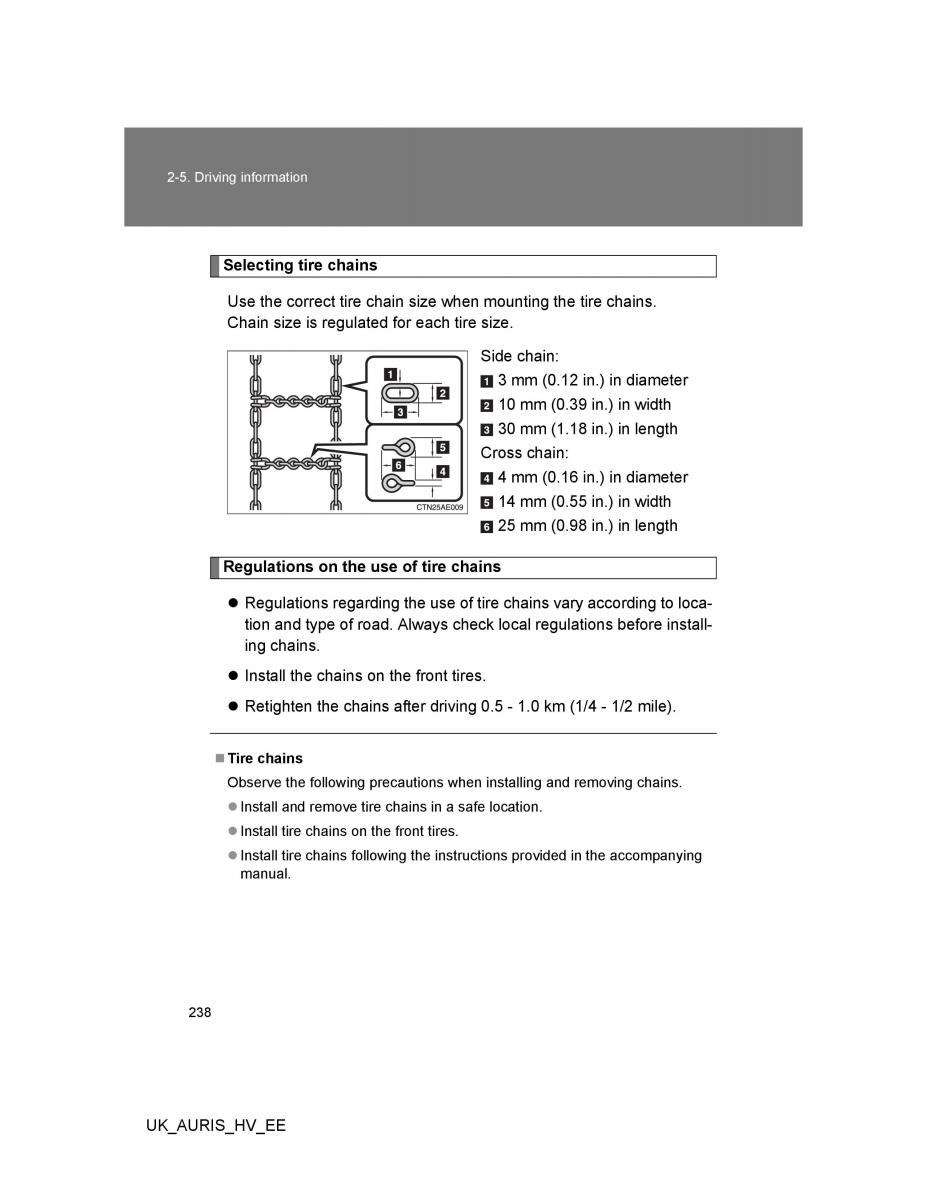 Toyota Auris Hybrid I 1 owners manual / page 238