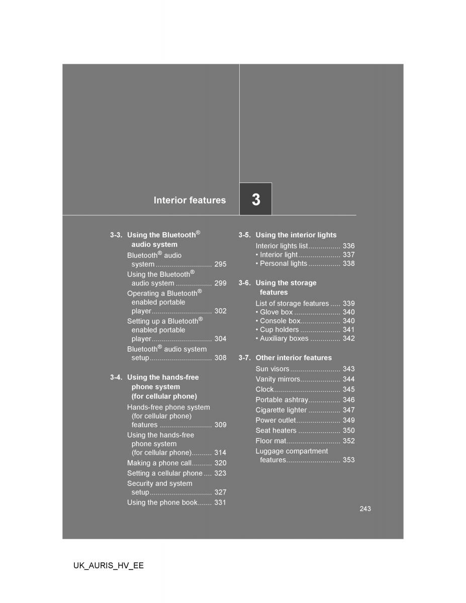 Toyota Auris Hybrid I 1 owners manual / page 243