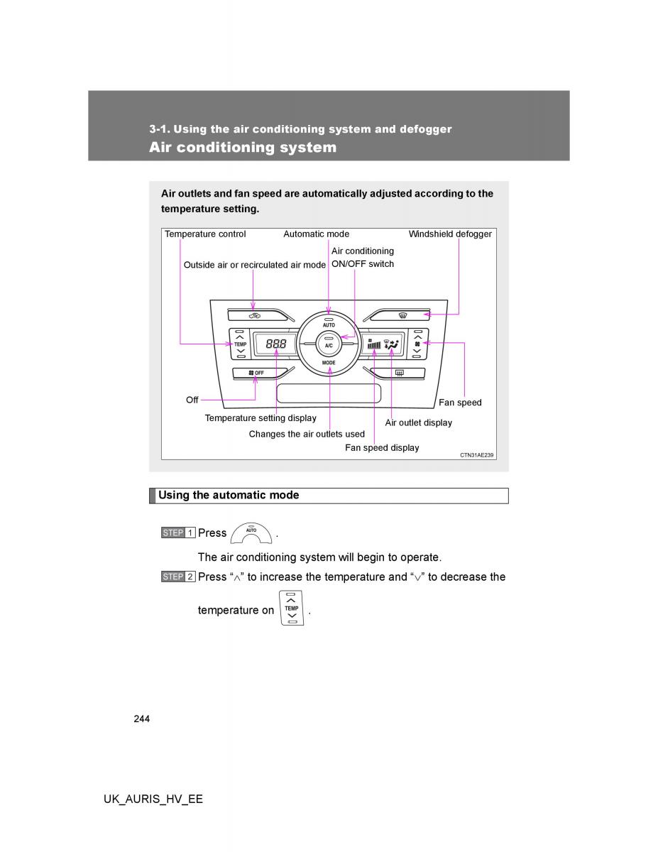 Toyota Auris Hybrid I 1 owners manual / page 244