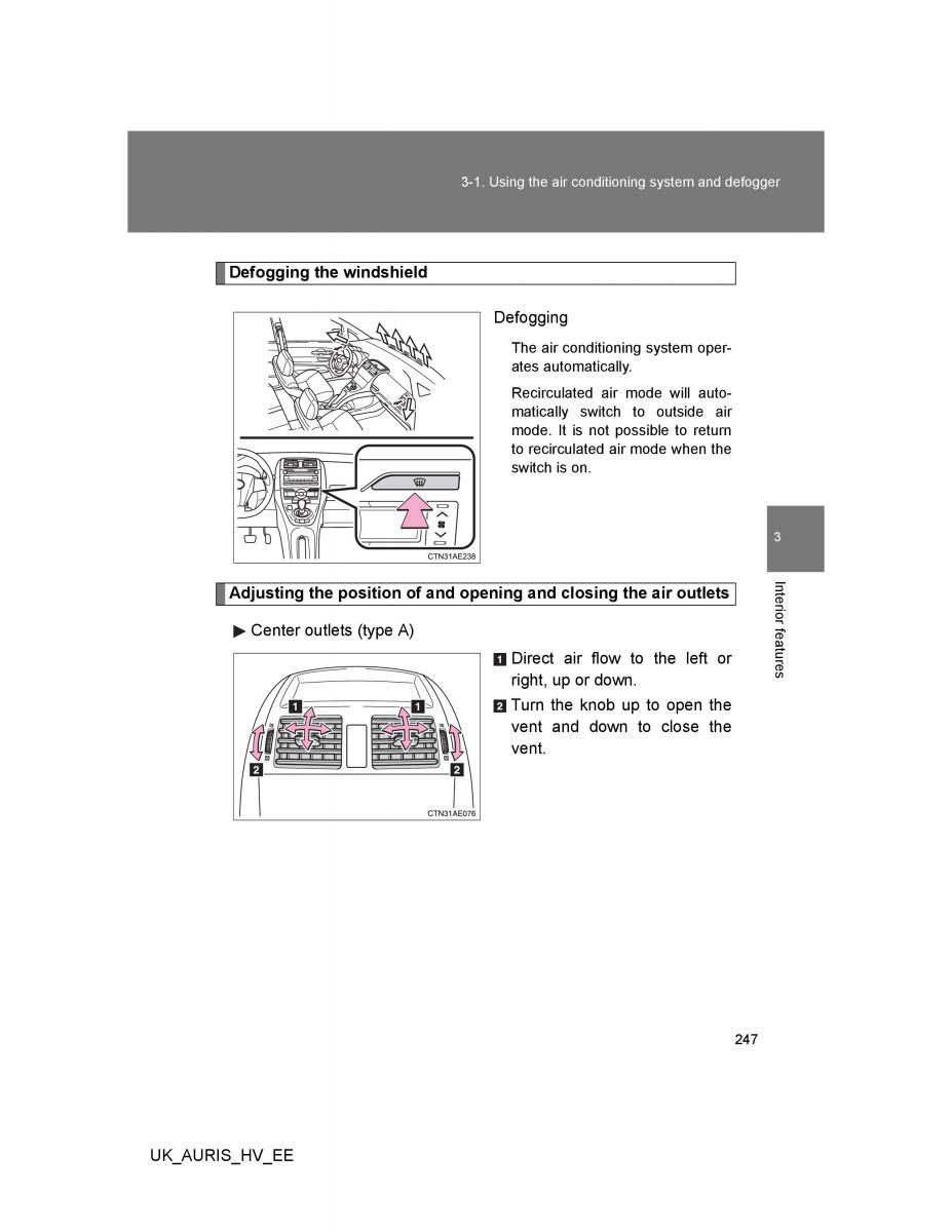 Toyota Auris Hybrid I 1 owners manual / page 247