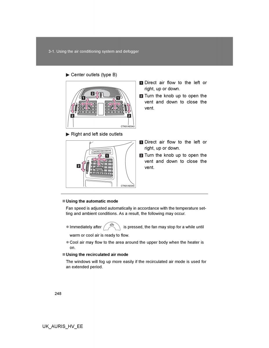 Toyota Auris Hybrid I 1 owners manual / page 248