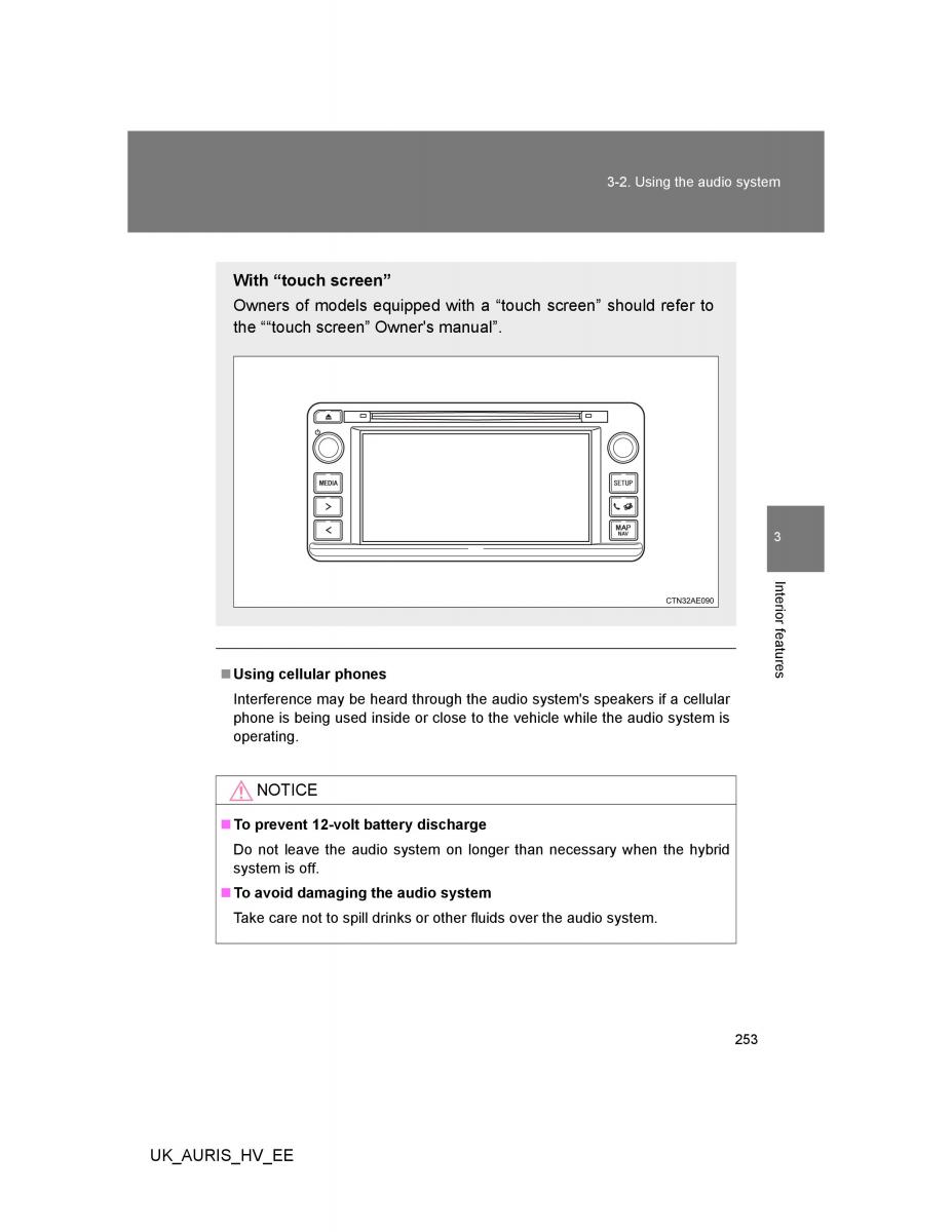 Toyota Auris Hybrid I 1 owners manual / page 253