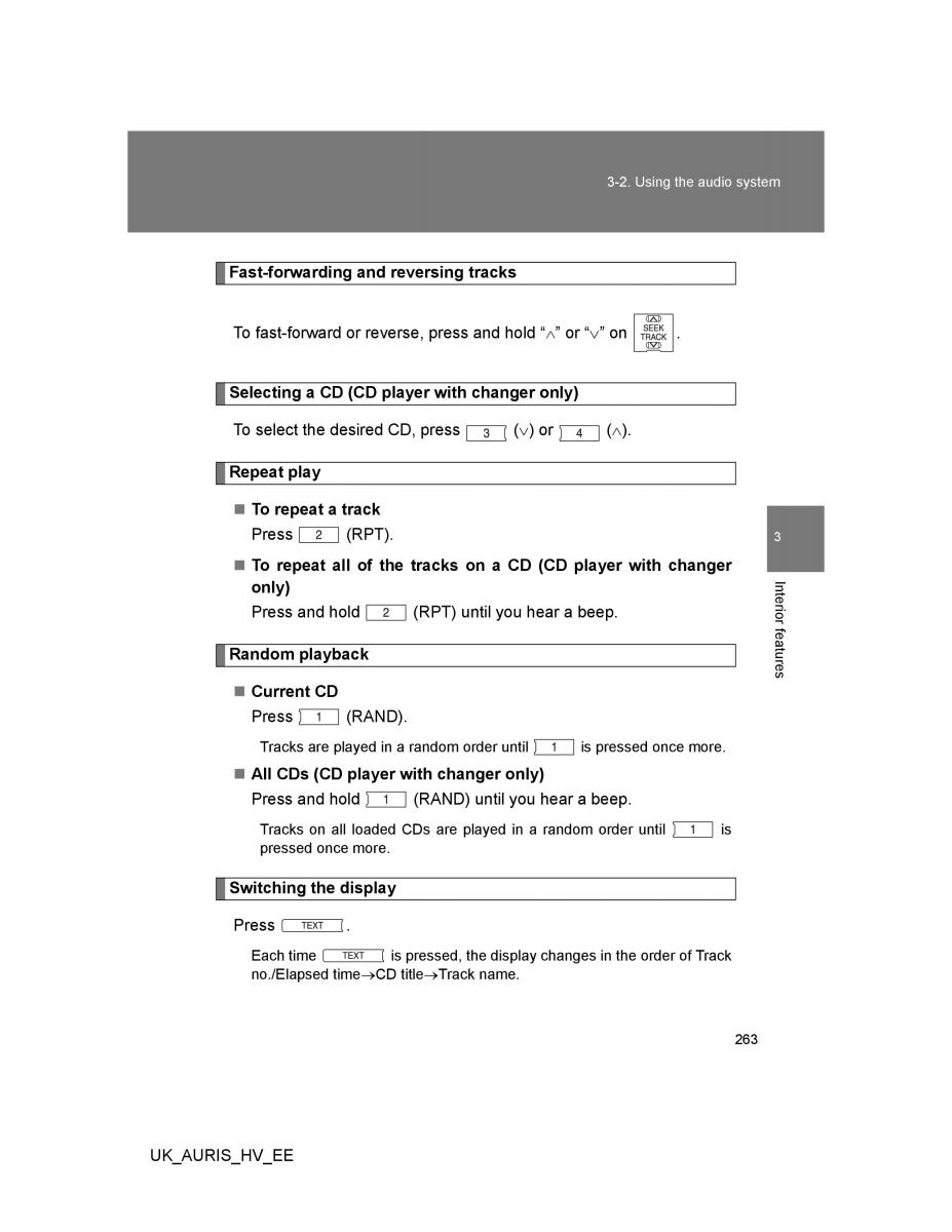 Toyota Auris Hybrid I 1 owners manual / page 263