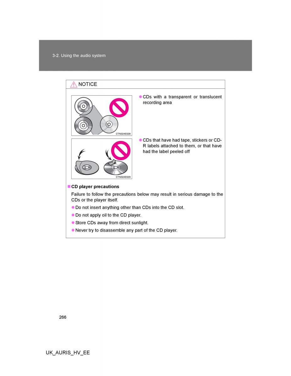 Toyota Auris Hybrid I 1 owners manual / page 266