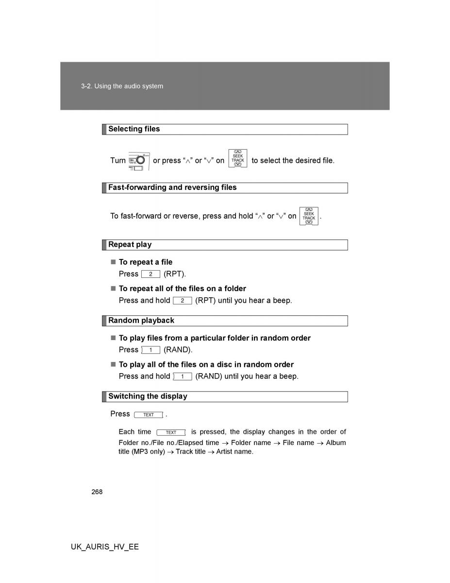 Toyota Auris Hybrid I 1 owners manual / page 268