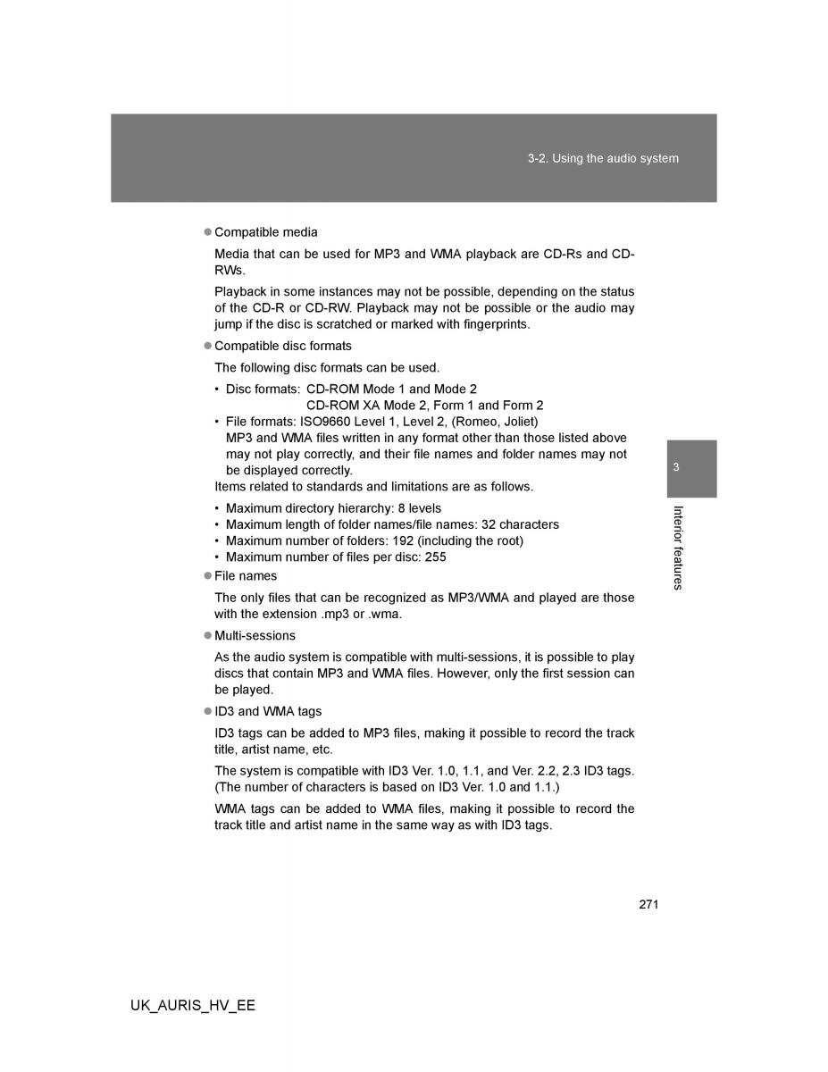 Toyota Auris Hybrid I 1 owners manual / page 271