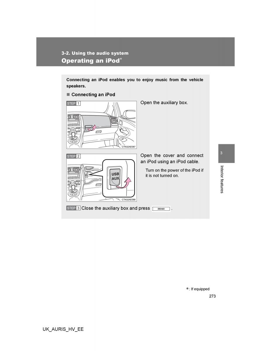 Toyota Auris Hybrid I 1 owners manual / page 273