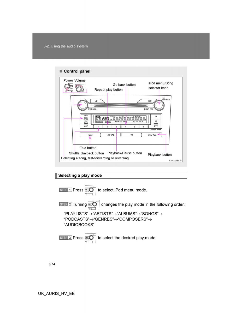 Toyota Auris Hybrid I 1 owners manual / page 274