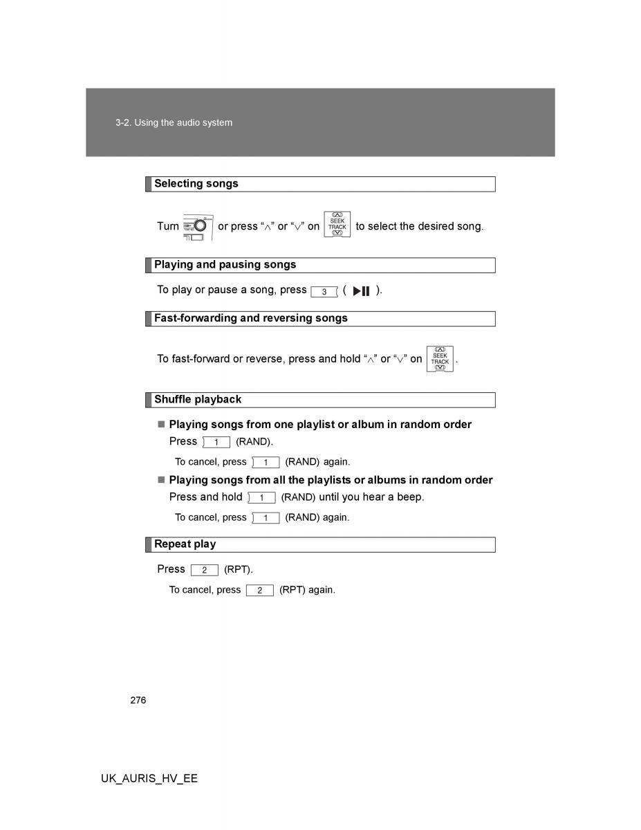 Toyota Auris Hybrid I 1 owners manual / page 276