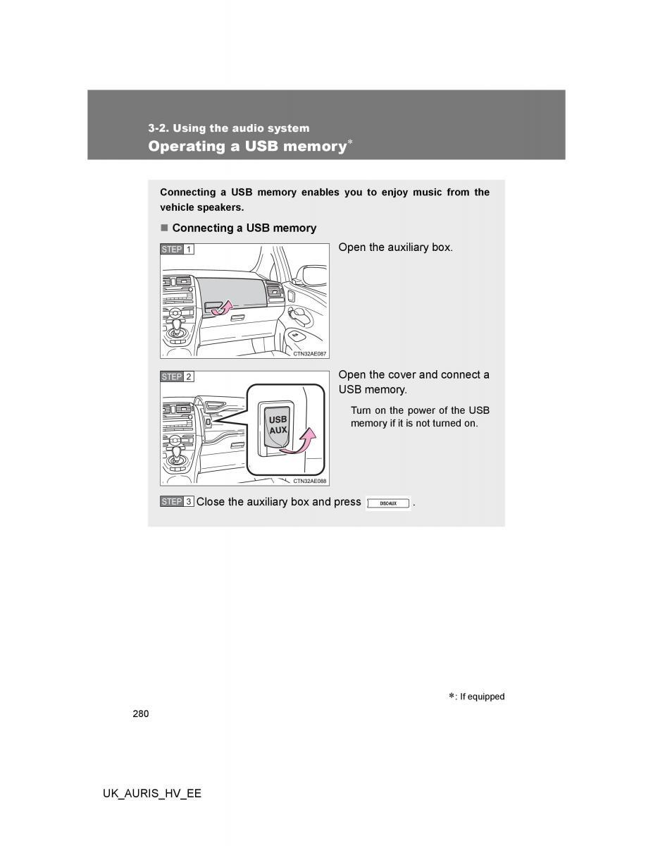 Toyota Auris Hybrid I 1 owners manual / page 280