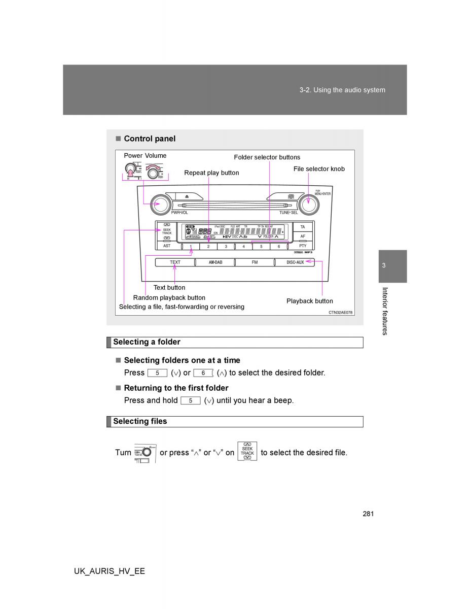 Toyota Auris Hybrid I 1 owners manual / page 281