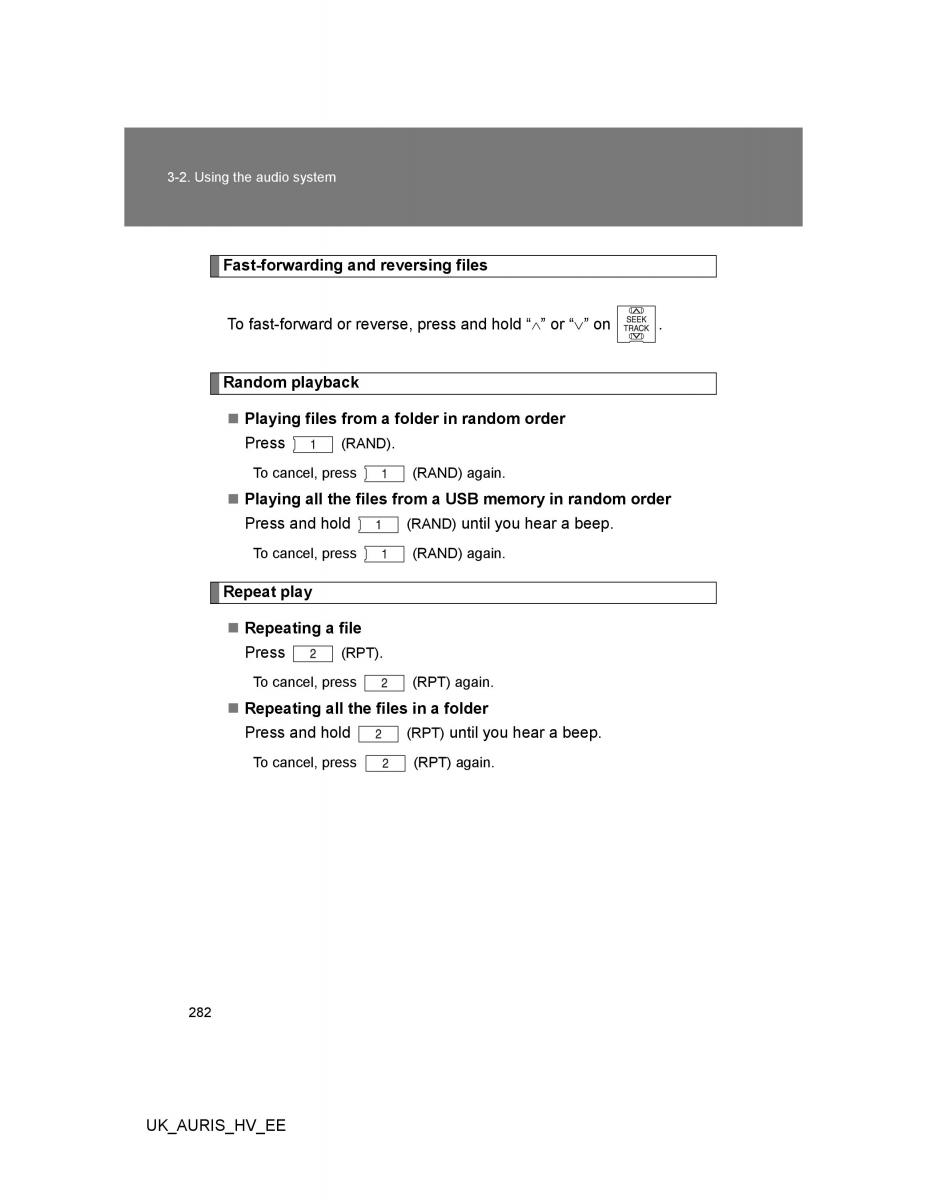 Toyota Auris Hybrid I 1 owners manual / page 282