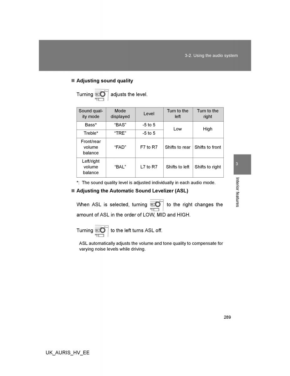 Toyota Auris Hybrid I 1 owners manual / page 289