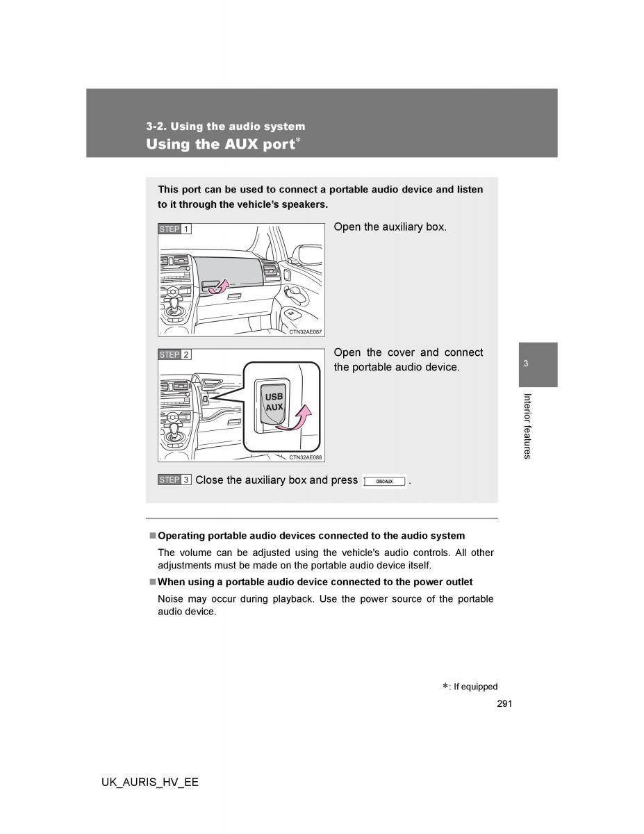 Toyota Auris Hybrid I 1 owners manual / page 291