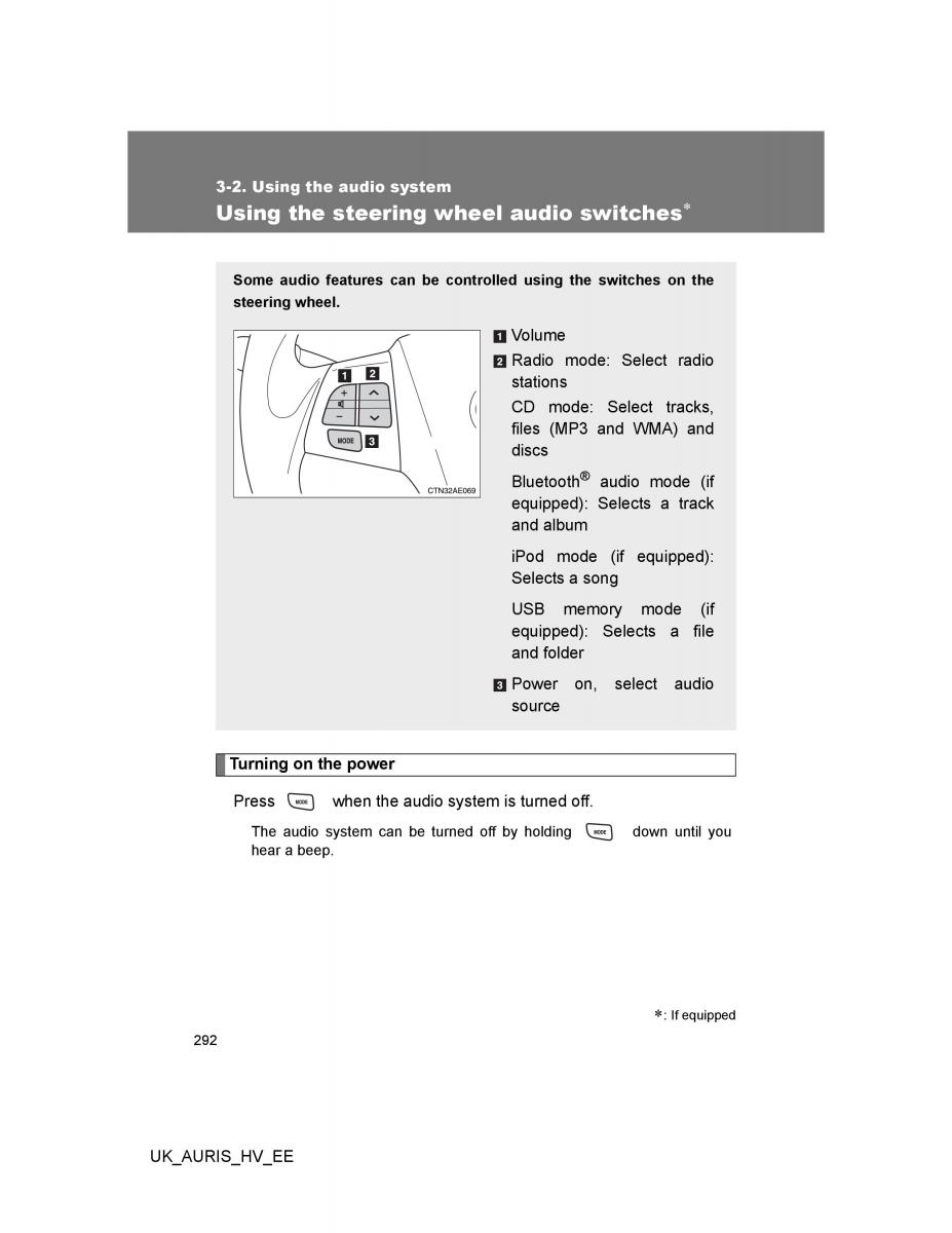 Toyota Auris Hybrid I 1 owners manual / page 292