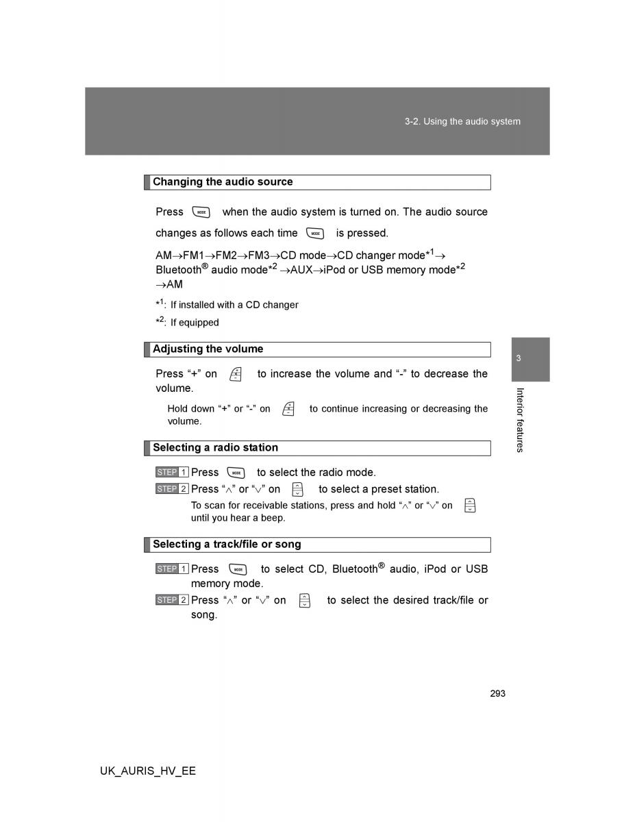 Toyota Auris Hybrid I 1 owners manual / page 293