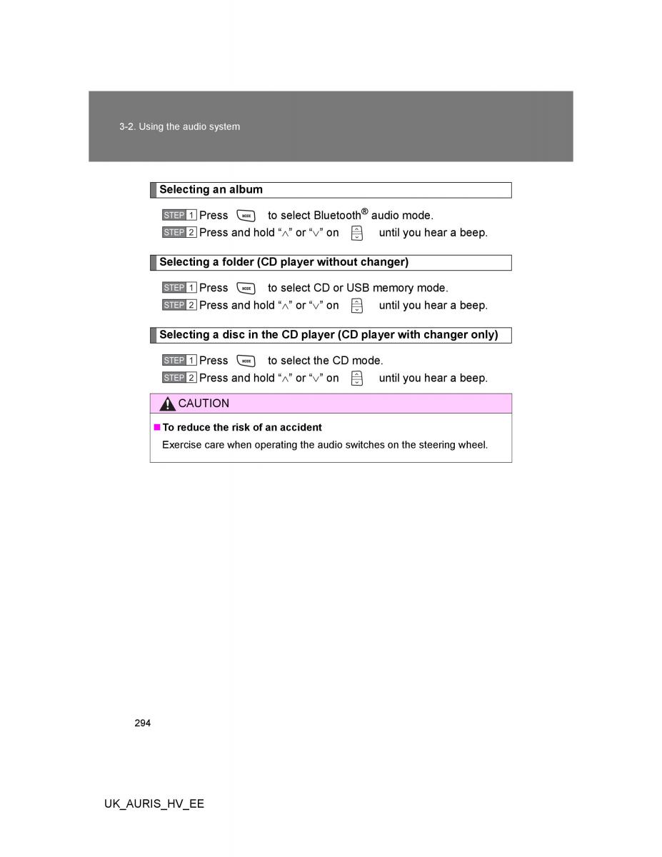 Toyota Auris Hybrid I 1 owners manual / page 294