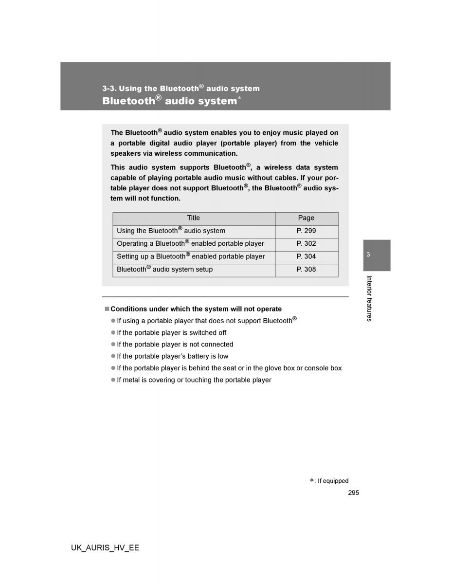 Toyota Auris Hybrid I 1 owners manual / page 295