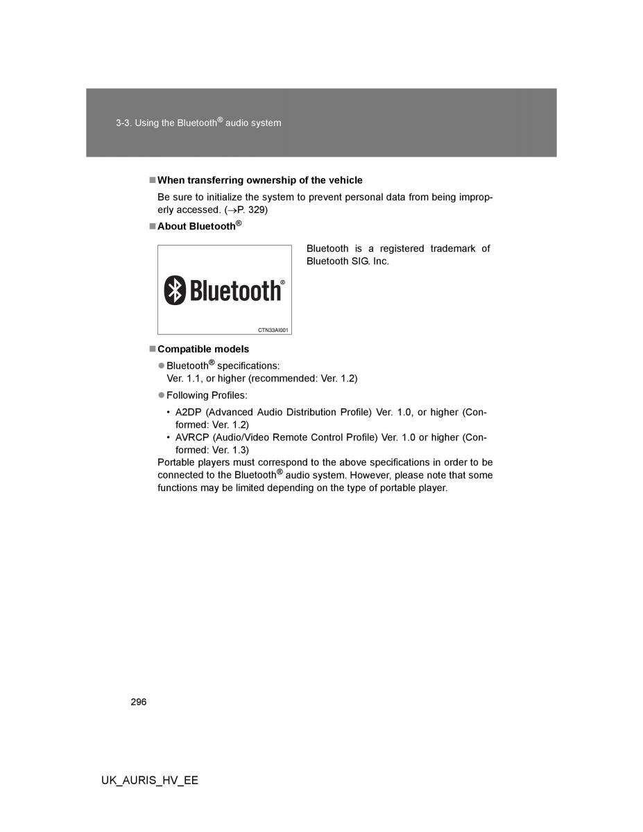 Toyota Auris Hybrid I 1 owners manual / page 296