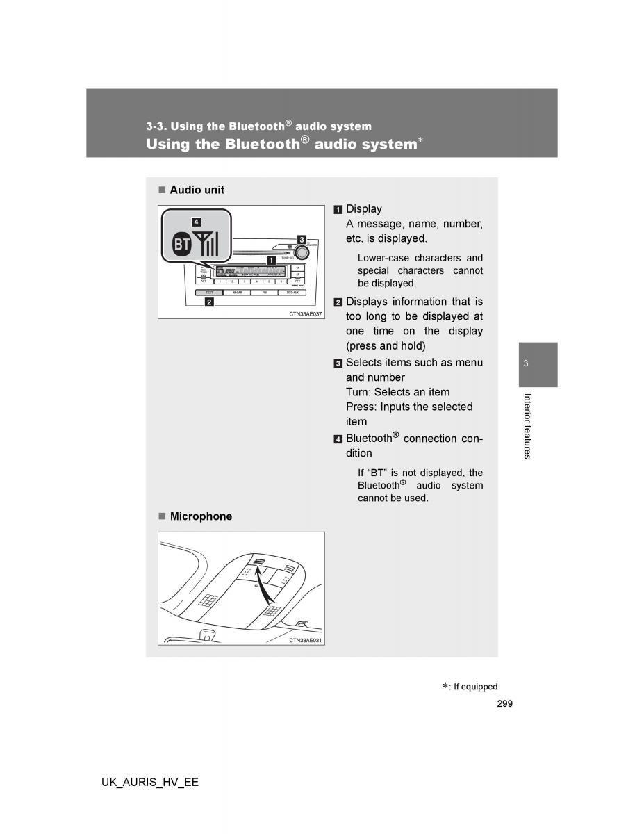 Toyota Auris Hybrid I 1 owners manual / page 299