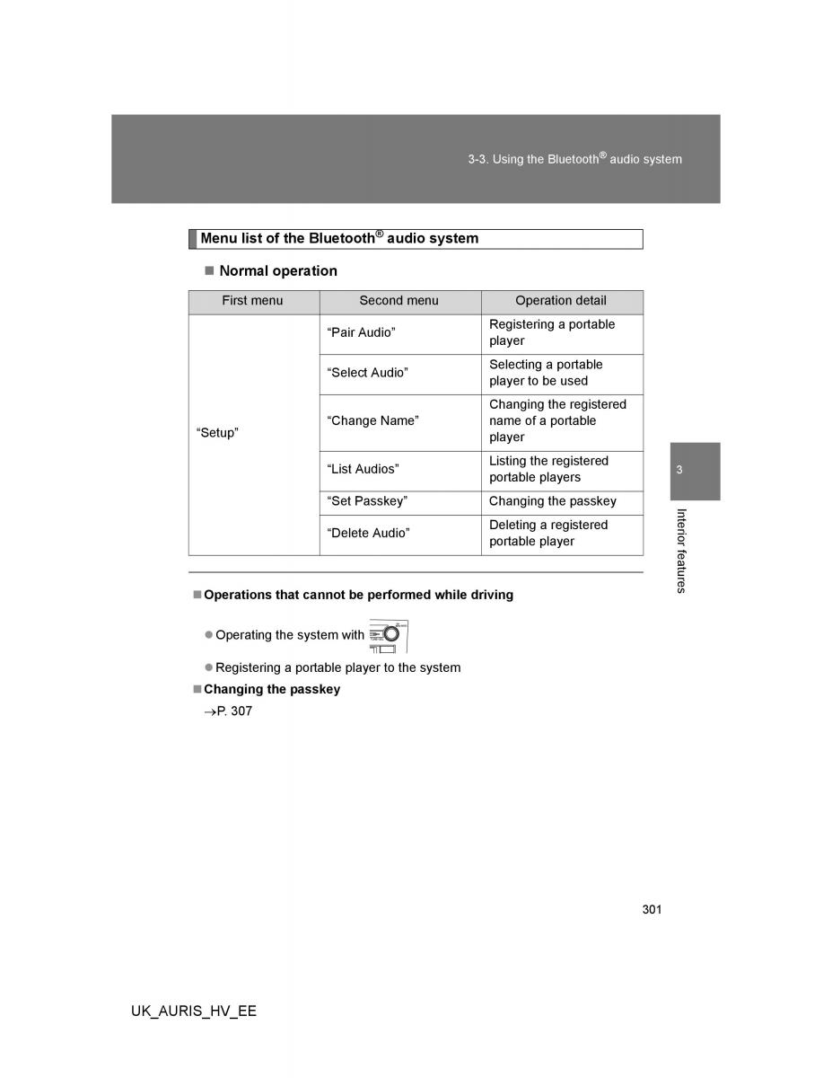 Toyota Auris Hybrid I 1 owners manual / page 301