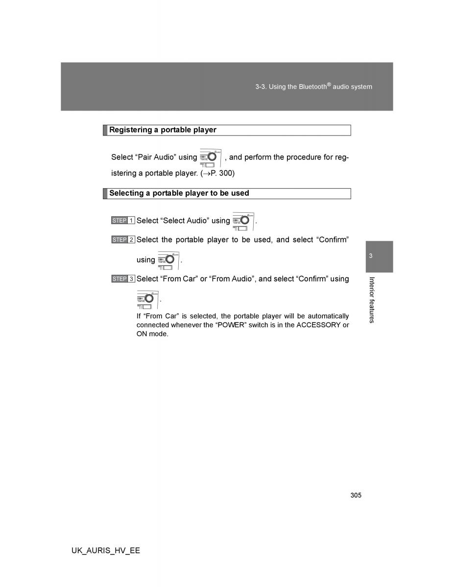 Toyota Auris Hybrid I 1 owners manual / page 305