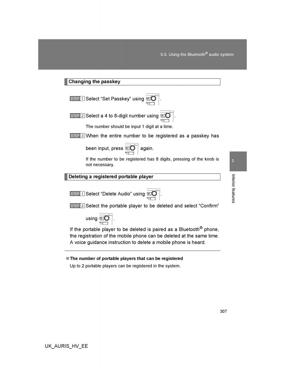 Toyota Auris Hybrid I 1 owners manual / page 307