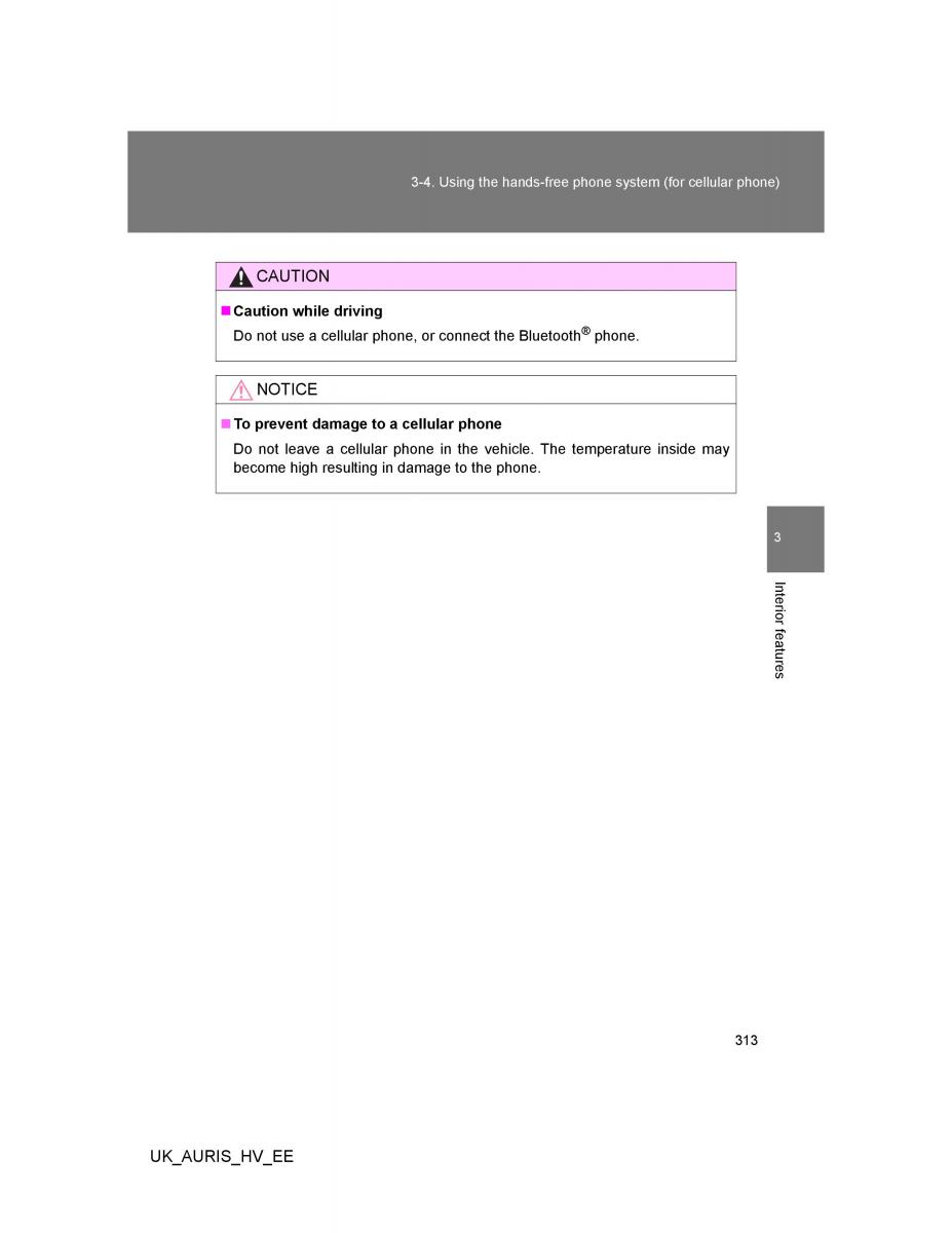 Toyota Auris Hybrid I 1 owners manual / page 313