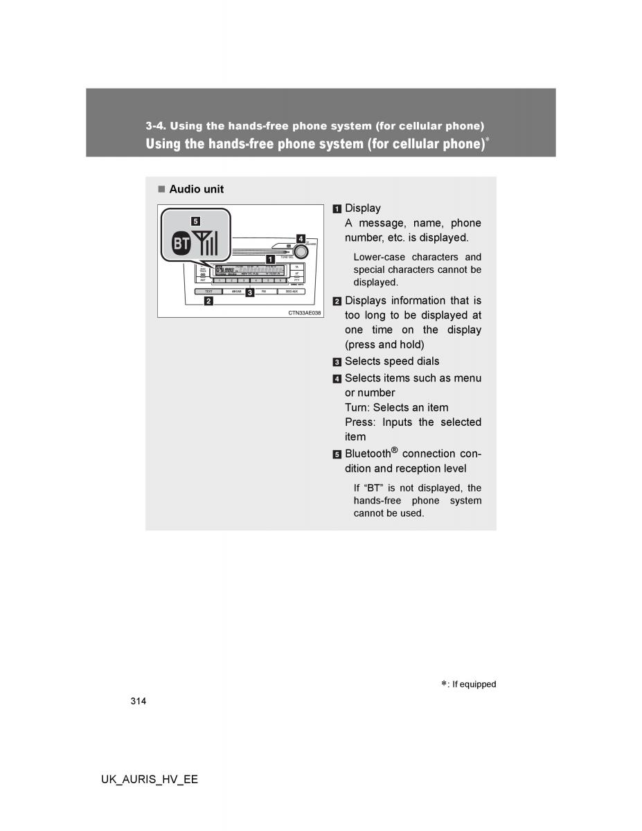 Toyota Auris Hybrid I 1 owners manual / page 314