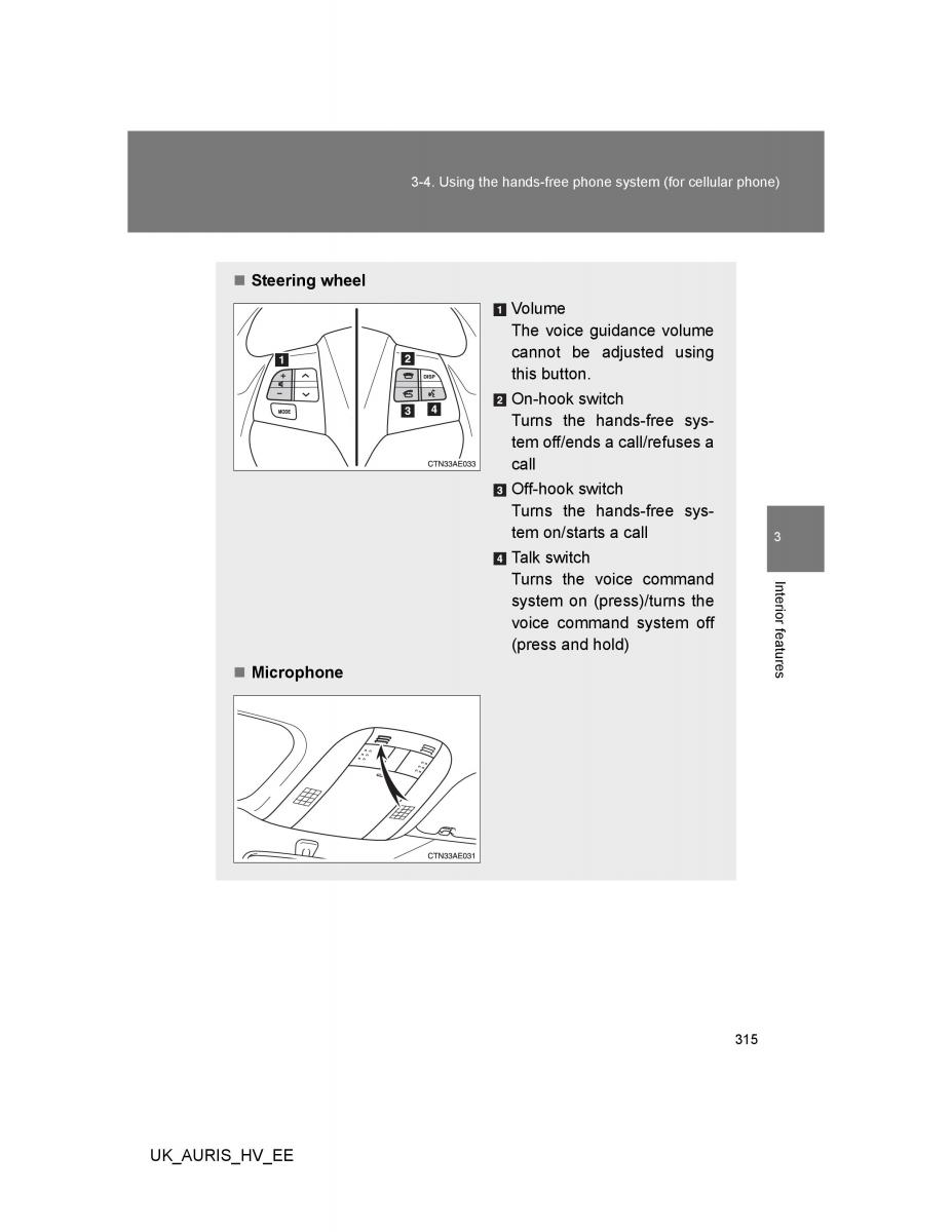 Toyota Auris Hybrid I 1 owners manual / page 315