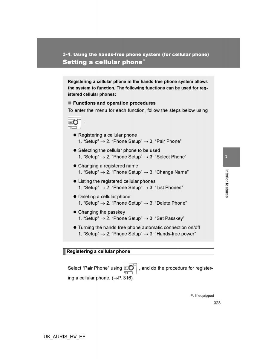 Toyota Auris Hybrid I 1 owners manual / page 323