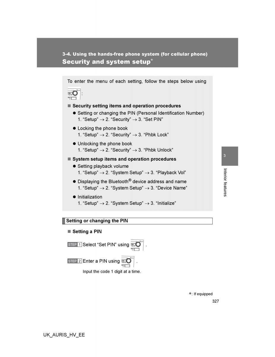 Toyota Auris Hybrid I 1 owners manual / page 327