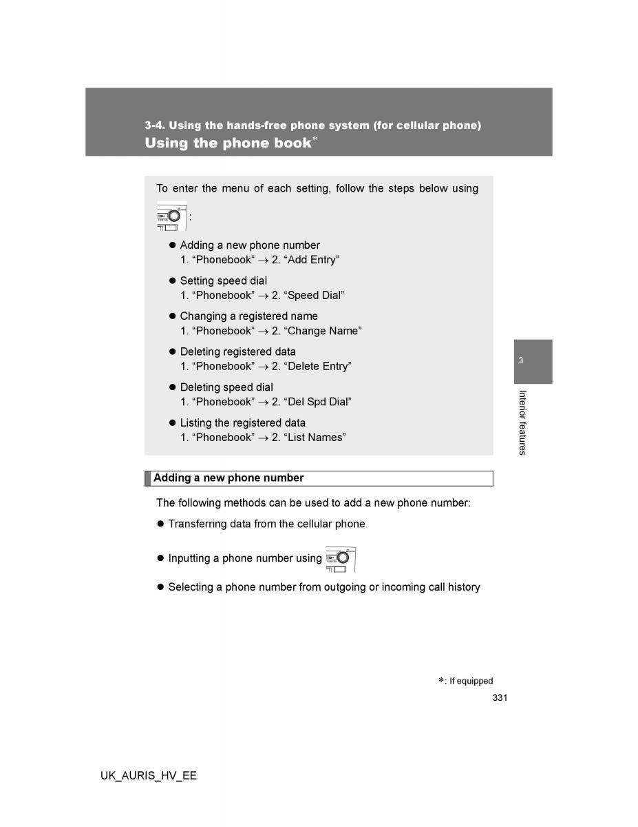 Toyota Auris Hybrid I 1 owners manual / page 331