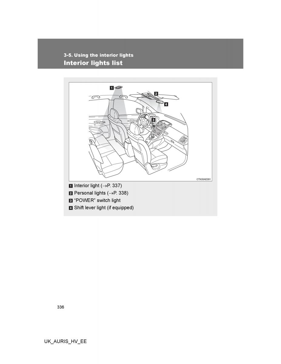 Toyota Auris Hybrid I 1 owners manual / page 336