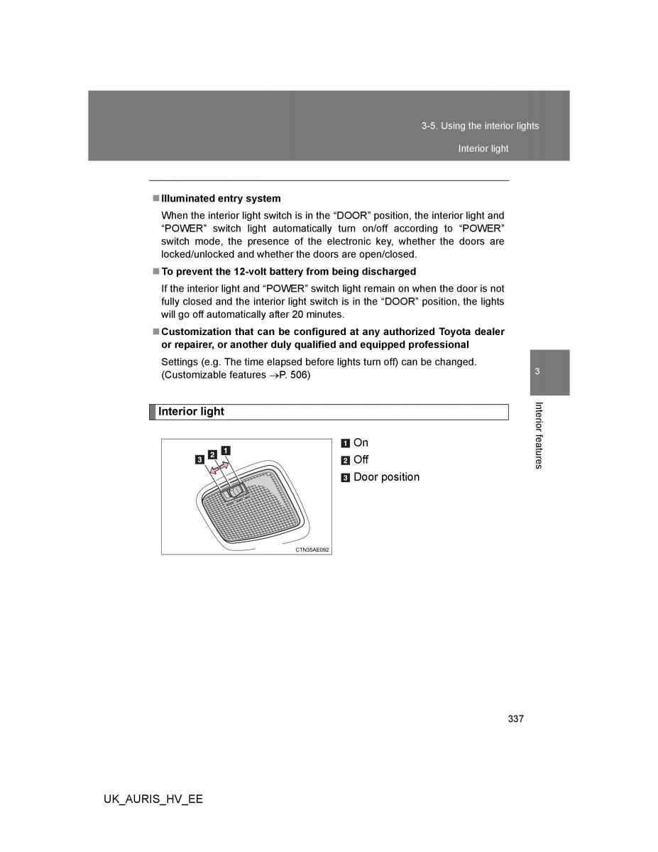 Toyota Auris Hybrid I 1 owners manual / page 337