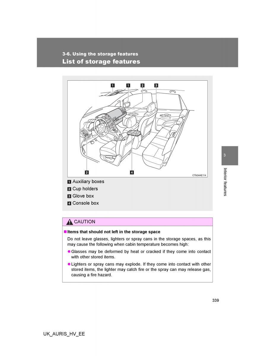 Toyota Auris Hybrid I 1 owners manual / page 339